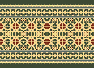 Cross Stitch Embroidery. Ethnic Patterns. Native Style. Traditional Design for Texture, Textile, Fabric, Clothing, Knitwear, Print. Geometric Pixel Horizontal.