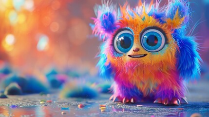 Fototapeta premium A cute monster with big, expressive eyes, standing in a playful pose, waiting to be colored with bright and vibrant colors.