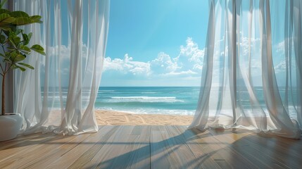 background: A sunny beach resort wallpaper evoking relaxation and vacation vibes, perfect for a modern sunroom.