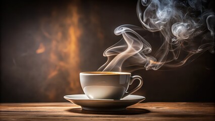 Cup of coffee with swirling smoke, coffee, cup, smoke, hot, beverage, morning, cafe, aroma, steam, drink, caffeine