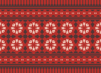 Cross Stitch Embroidery. Ethnic Patterns. Native Style. Traditional Design for Texture, Textile, Fabric, Clothing, Knitwear, Print. Geometric Pixel Horizontal.