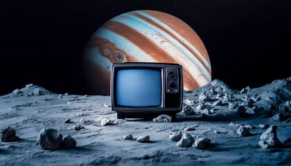 Vieja televisión en una luna del planeta Júpiter