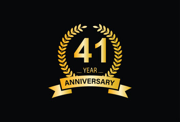 41 years anniversary logo with ribbon, golden Anniversary for booklet, leaflet, magazine, brochure poster, banner, web, invitation or greeting card. Vector illustrations.