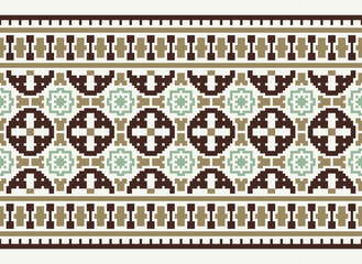Pixel ethnic oriental pattern traditional design for clothing fabric textile Aztec African Indonesian Indian seamless pattern. Cross Stitch embroidery seamless.