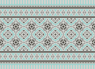 Pixel ethnic oriental pattern traditional design for clothing fabric textile Aztec African Indonesian Indian seamless pattern. Cross Stitch embroidery seamless.