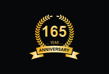 Naklejka premium 165th golden anniversary logo with ring and ribbon.