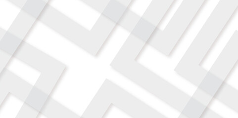 White abstract geometric background with white paper sheets soars as abstract spaces with rectangles, parallel stripes, perspective, shadows in simple strict modern material in triangle and square.