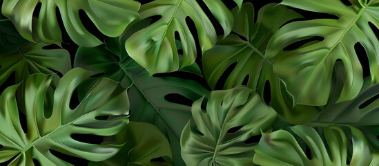 Fototapeta premium Tropical leaves pattern foliage monstered leaves frame Green Monstered Leaves Foliage Pattern