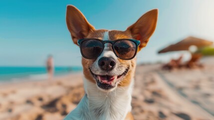 Adventure-Loving Dog on Vacation Beach Day Fun with Sunglasses, Exploring New Destinations with Your Loyal Pet