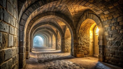 Fototapeta premium Journey Through A Medieval Castle And Discover Its Long, Dark, And Mysterious Corridors.