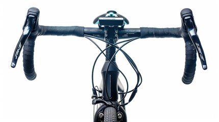 Detail of a triathlon bikes aerodynamic handlebars and computer mount technical