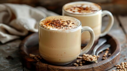 Fototapeta premium Latte Soy Milk Ale Essence Soy milk latte with subtle ale flavors, Latte, Vegan and smooth