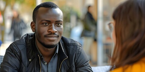 Job interview for refugees seeking employment. Concept Skills assessment, Language proficiency, Cultural fit, Previous experience, Adaptability