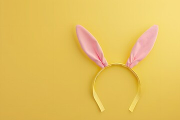 3D render of Bunny ears headband on a pastel yellow background, clean background, no copyrighted logo, no letters, no peaple
