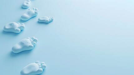 3D render of Easter bunny footprints on a pastel blue background, clean background, no copyrighted logo, no letters, no peaple