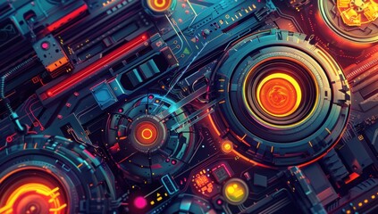 Fototapeta premium Abstract Futuristic Machine, Glowing in Neon Lights