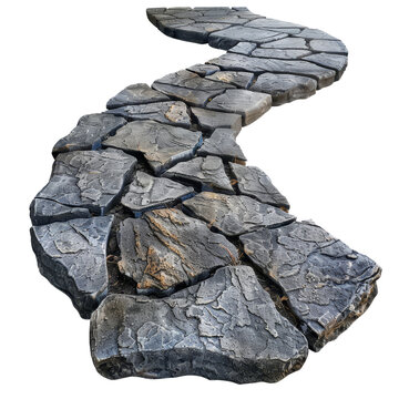 Curved stone pathway with large jagged stones and small pebbles in between transparent background clipart