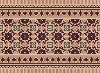 Pixel ethnic oriental pattern traditional design for clothing fabric textile Aztec African Indonesian Indian seamless pattern. Cross Stitch embroidery seamless.
