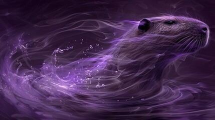 Fototapeta premium A close-up photo of an animal in water with a purple background and black border