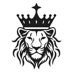 LION king with a crown black silhouette logo svg vector, Lion icon illustration