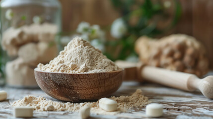 Fototapeta premium Lecithin Powder Close-up on Health and Wellness Theme for Advertising