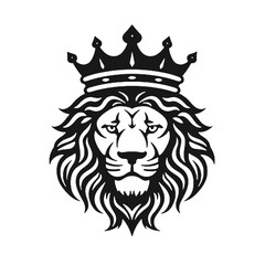 LION king with a crown black silhouette logo svg vector, Lion icon illustration