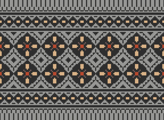 Embroidery Cross Stitch. Ethnic Patterns. Pixel Horizontal Seamless Vector. Geometric Ethnic Indian pattern. Native Ethnic pattern. Cross Stitch Border.
