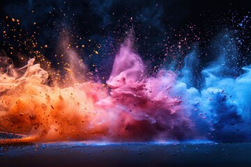 Rainbow Color Powder Explosion on White Background - Abstract Paint Splash Burst for Holi Party and Wallpapers