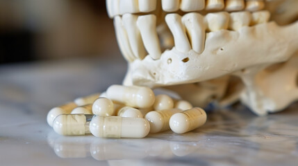 Chondroitin Capsules and Human Joint Model Close-up, Wellness and Healthcare Concept