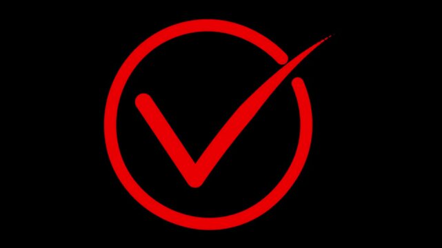 Hand-Drawn Check Mark Animation on Black Background  Animated OK Check Mark Icon  Checkbox or Tick Doodle Animation. red check mark.