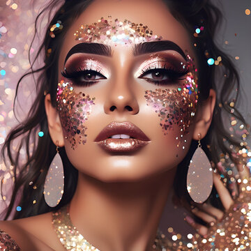 Una chica latina con una cara hermosa y sumamente llena de glitter
