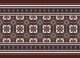 Embroidery Cross Stitch. Ethnic Patterns. Pixel Horizontal Seamless Vector. Geometric Ethnic Indian pattern. Native Ethnic pattern. Cross Stitch Border.
