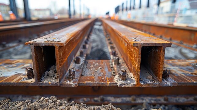 Iron beams in a construction site, demonstrating strength and industrial power, perfect for architectural and construction themes