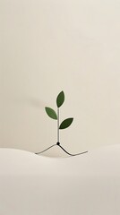 Minimalist depiction of growth with a line graph on a light beige backdrop.