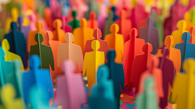 Colorful paper figures group together