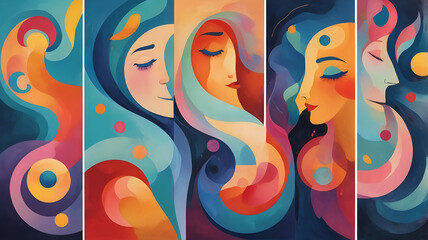 A series of images representing different emotional states (such as joy, sadness, calmness) using abstract shapes and colors to express each feeling.

