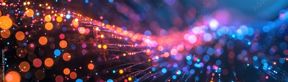 Wall mural a captivating abstract background featuring colorful bokeh lights and fiber optic strands, creating 