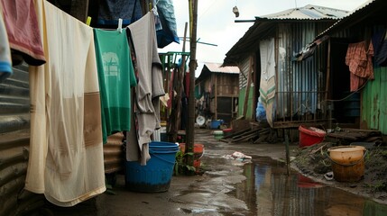 An impoverished family in a run-down residence, showcasing the scarcity of resources and the daily challenges of surviving destitution