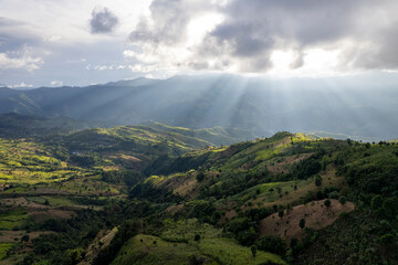 Landscape of Morning Mist with Mountain Layer at north of Thailand.