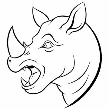 recommend clip art: a side view angle of rhino head mascot or logo in white background, simple line vector illustration, coloring page for children
