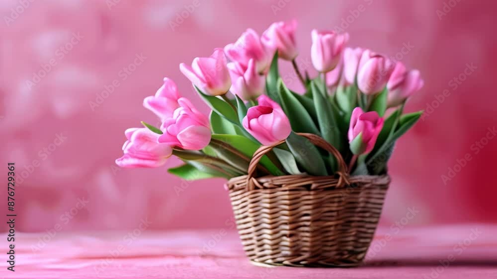 Sticker Pink tulips in a basket