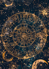 Naklejka premium 神秘的な星座や占星星座の神秘：古代の占星術図術のイメージ 