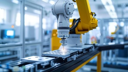 Robotics in luxurious manufacturing, shiny equipment automating the fabrication process, ultra-modern and clean production environment