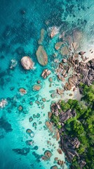 Beautiful nature landscape. Aerial view of tropical rocky island, turquoise water and white sand beach. World environment day