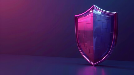 Futuristic digital security shield with neon gradients, symbolizing cybersecurity and data protection on a dark background.