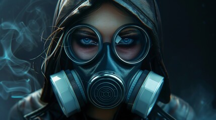 Beautiful cyberpunk woman in leather hoodie