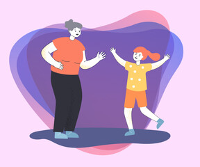 Excited granddaughter visiting old grandmother. Welcoming granny and happy grandchild flat vector illustration. Family, love, relatives concept