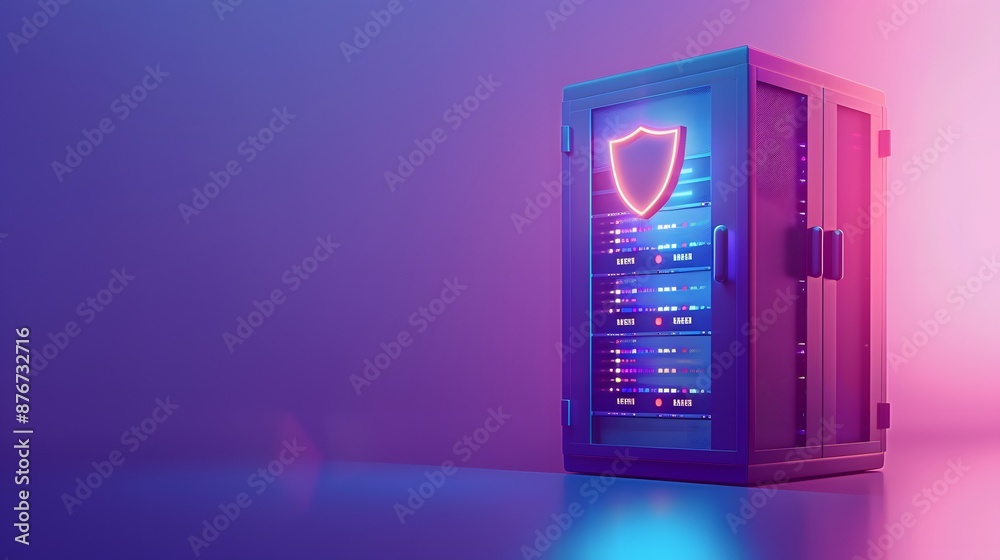 Poster secure server data storage in a futuristic environment with vibrant lighting. technology concept fea