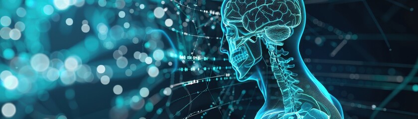 Obraz premium Digital illustration of a human brain and neural network. Futuristic concept of artificial intelligence and biotechnology.