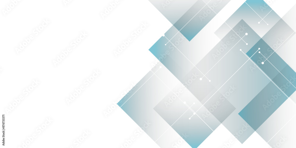 Fototapete Minimal geometric white and blue background with stoke and dots. Abstract gradient color background poster with dynamic shape technology ,business, brochure ,website flyer, vector illustration.
